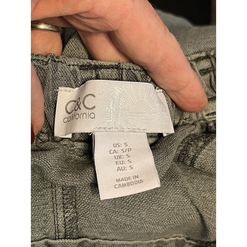 C&C California Linen Blend Casual Pants in Gray Pull-on Breaded Belt‎ - Picture 10 of 11